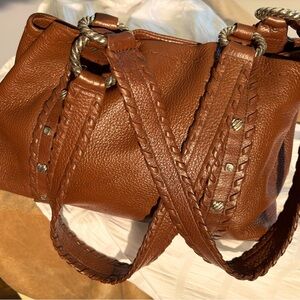 Brighton Brown Pebbled Leather Shoulder Bag Braided Straps Silver Hardware